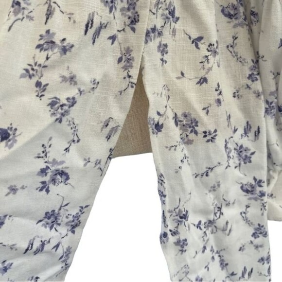 Reformation Midi Dress Smocked Puff Sleeves White Linen Floral Long Slit Medium - Picture 8 of 15